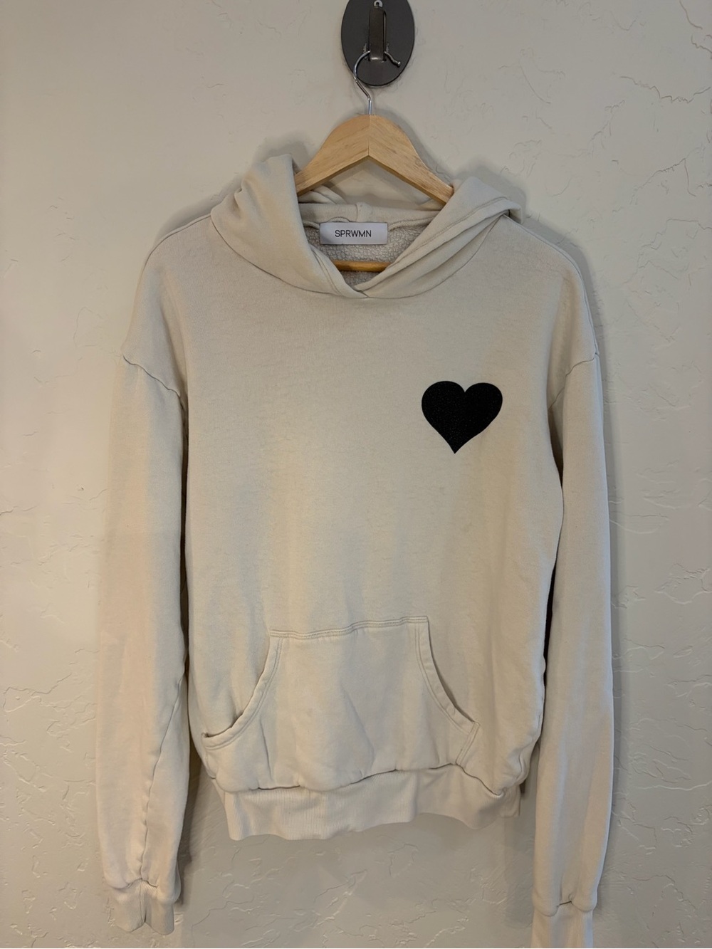 Cream Hoodie with Black Heart Graphic